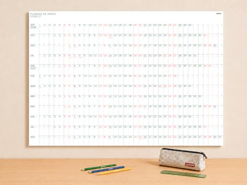 ADDITIO Planner de Pared Curso 2026-2027 | Calendario Anual de Septiembre a Agosto | Tamaño A1 | Planificador Mensual de Pared | Papel Munken 150 g | Organizador Visual de Curso | Castellano