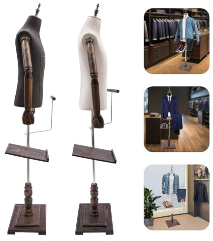 Mannekäng med stöd för män med justerbar höjd, kläddocka med avtagbar byxhylla och skohållare för display
