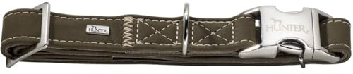 HUNTER HUNTING ALU-STRONG Hundehalsung, Hundehalsband, Aluminium Steckverschluss, Leder, robust, weich, M, oliv