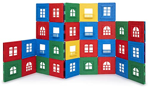 Playmags 60 Pcs Set 3D Magnetic Tiles Building Playset - Durable Stronger Magnet Building Tiles- Magnetic Tiles For Kids includes 30 Window Frames and 30 Click-in Windows Set