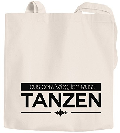 MoonWorks Jutebeutel aus dem Weg ich muss tanzen Party Spruch Feiern Baumwolltasche Stoffbeutel Tragetasche natur 2 lange Henkel