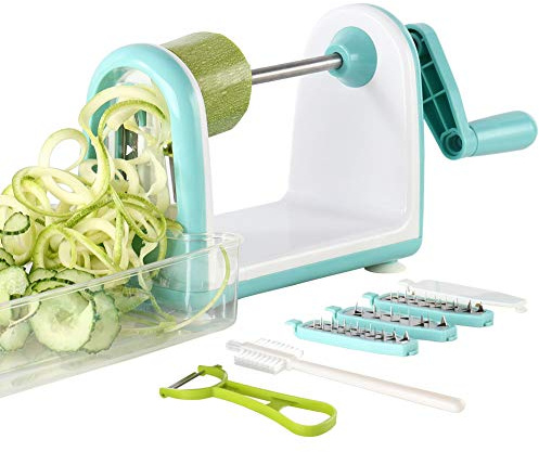 Ourokhome Zucchini Noodle Maker Spaghetti Spiralizer - 5 Blades Vegetable Slicer for Veggie Noodles and Curly Chips