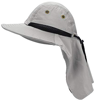 MK MATT KEELY Outdoor Mens Summer Neck Flap Sun Hat Boonie Hat Large Brim Sun Protection Bucket Men's Fishing Hats Grey Hiking Hat