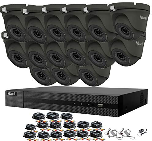 HILOOK HIKVISION 5MP CCTV Camera Systems 16CH 5MP Surveillance DVR Recorder 15X5MP Outdoor&Indoor Gray DOME CCTV Cameras 20m Night Vision IP67 Weatherproof Easy Remote Web/Mobile Access (4TB HDD)