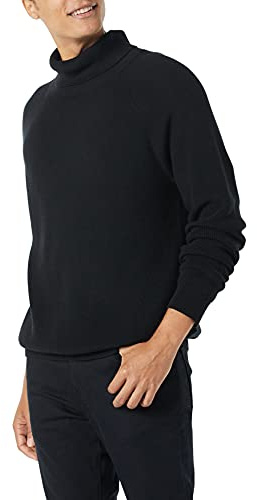 Amazon Essentials Pull à Col Roulé en Maille Côtelée, 100% Coton Homme, Noir, XXL