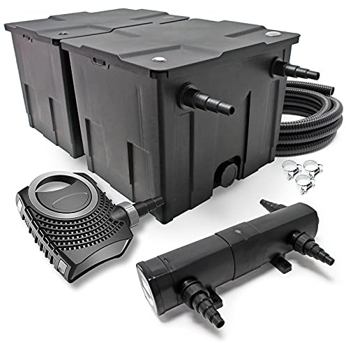 SunSun Kit complet: CBF-350B Filtre de bassin jusqu'à 60000 L Biologique, NEO6000 pompe de filtration 6000l/h 40W, CUV-236 lampe uv 36W, 5m Tuyau 38 mm, collier de serrage W1 44-47mm