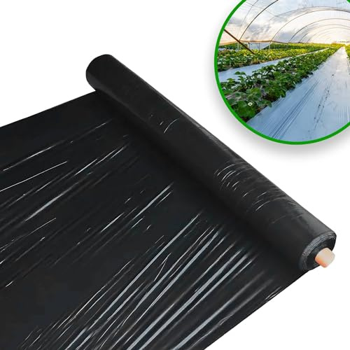 ESTO Mulchvlies ohne Loch, verschiedene Größen bis zu 1000 Meter, schwarze Mulchfolie, elastisches Gewebe gegen Unkraut, 80 cm/100 m