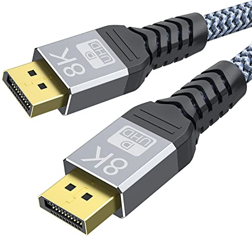 8K Displayport Cable 1.4, YOJOCK DP Cable 6.6ft/2M High Speed [8K@60hz, 4K@144hz, 2K@165Hz, HDR] DisplayPort to DisplayPort Cable Nylon Braided Compatible Laptop, PC, Gaming Monitor, TV (2M)