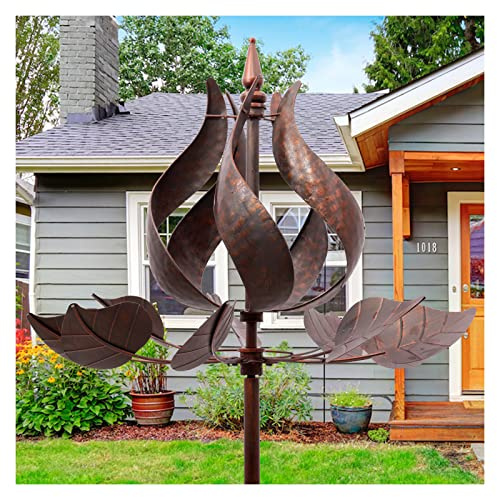 Cyan Oasis Windspiel für den Außenbereich – große Tulpenwindspiele aus Metall mit Pfahl, Garten-Windmühle, Hofspinner, Rasendekoration (61 cm B x 190,5 cm H)