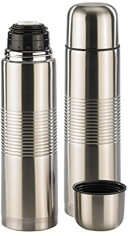 Rosenstein & Söhne Isoliertrinkflaschen: 2er-Set Edelstahl-Isolierflaschen mit Becher im Deckel, 1,0 l (Isolier Kaffeeflasche, Isolierflasche für Winter, Skihütte, Wanderung, Skiurlaub, Kaffee)