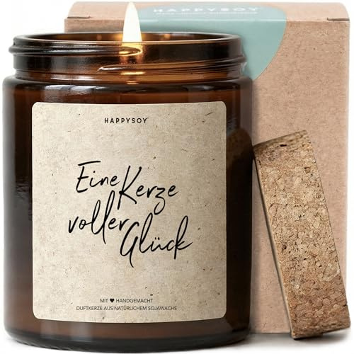 Eine Kerze voller Glück - Duftkerze mit Spruch als liebevolles Geschenk für Freundin, Mama, Schwester, kleine Aufmerksamkeit mit blumigem Duft, Kerze im Glas