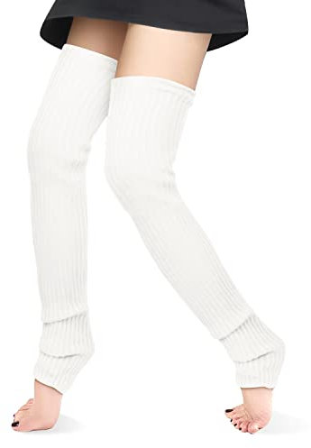 Beinlinge Lang für Frauen, Winter Oberschenkel Hoch Gerippter Strick Fußlose Beinwärmer Damen Overknee Verlängert Dick Beinlinge Frauen für Mädchen Bein Stulpen (Weiß)