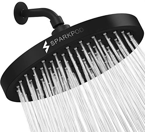 SparkPod Duschkopf – Hochdruckregen – Luxuriöser Look - Werkzeuglose 1-Minuten Installation - Verstellbarer Ersatz für Badezimmer Duschköpfe - Regendusche (Midnight Black Matte - Rrsh-8,20cm Round)