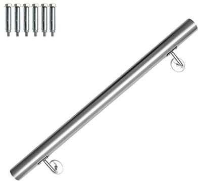 Vigevee Corrimano in acciaio inox, Corrimano da parete per interni ed esterni, Con Supporto da parete e tappi terminali, Rotondo Ø 42 mm, supporto da parete per scale, lunghezza 80 cm