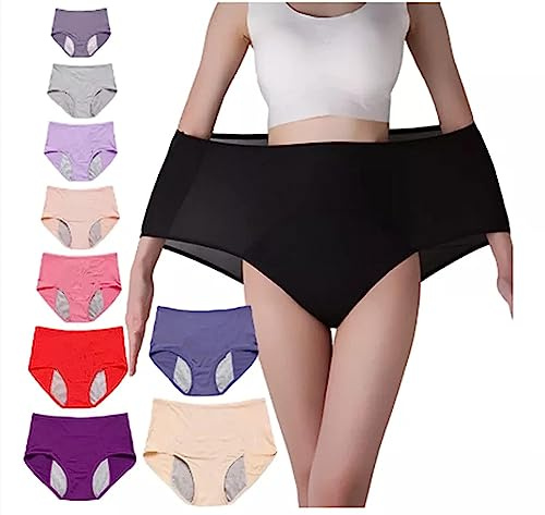 WINDEHAO Culotte en coton pour femme - Grande taille 8XL (150 kg) - Culotte physiologique post-partum - Taille haute - Anti-fuite - Culotte menstruelle