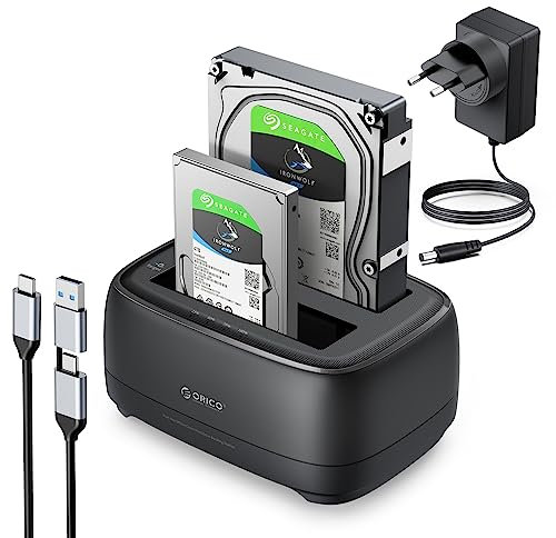 ORICO Estación de Acoplamiento de Disco Duro USB 3.2 Gen 1 con Offline Clonación Doble Bahía Bases de Conexión para SATA SSD/HDD de 2,5'' y 3,5, hasta 40 TB con UASP (DD28C3-C)