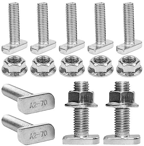 20 Pezzi Viti Testa Martello M10, 30 mm Viti di Fissaggio Bulloni in Acciaio Inox con 20 Pezzi Dadi Flangiati Esagonali M10, A2-70 Bullone a T per Campi di Decorazioni, Produzione Meccanica