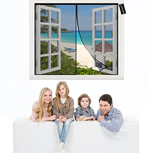 Insektenschutz Rollo FüR Fenster Schwarz 210x205cm Insektenschutz Fenster Fliegengitter Fenster Moskitonetz mit Klettband Kinderleichte Klebemontage Ohne Bohren für Fenster