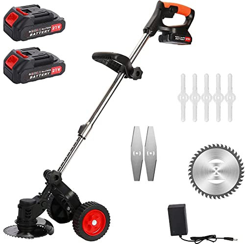 FURLOU Cortacésped rotativo eléctrico, cortacésped con Ruedas de Empuje Manual, Recortadora de césped y bordeadora eléctrica, Recortadora de césped inalámbrica 3 en 1 con Asistencia de Doble Rueda