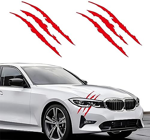 Xoelle 2 Stück Monster Klaue Auto Aufkleber, Scheinwerfer Aufkleber, Wasserfeste Autoaufkleber Dekoration, Style Trend Deko Wetterfest UV-Beständig für Wohnmobil, Wohnwagen, Auto(Rot)