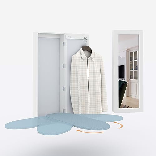 GLSCASA Table à repasser pivotante à 180° avec porte miroir, blanc