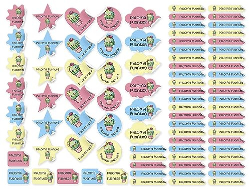 85 Pegatinas Nombre para Material Escolar en Vinilo para Lápices, Agenda, Libros, Bolis y Libretas en distintos Colores y Formas |Etiquetas Adhesivas Personalizadas Colegio (Modelo 1)