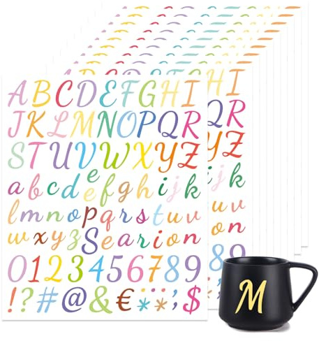 JJWNMLL Buchstaben Aufkleber Selbstklebend 10 Sheets - Niedliche bunte Alphabet Klebebuchstaben Aufkleber Klebebuchstaben für Kinder Dekoration Kunst DIY Scrapbook Crafts (farbig B) | Abnehmbare selbstklebende Aufkleber für Wasserflasche, Dekoration, DIY, Handwerk, Scrapbook