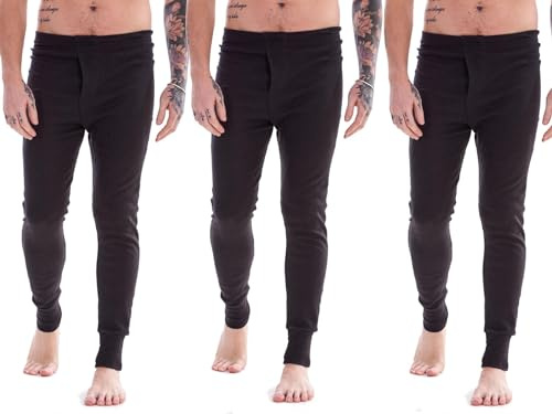 Keanu Mens Thermal Bottoms - Pack of 3 - Winter Warm Brushed Underwear Long Johns Baselayer - Sizes S M L XL 2XL (Black, 2XL)