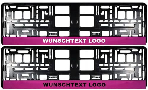 2X Kurze Kennzeichenhalter 460 x 110 mm mit WUNSCHTEXT Beschriftung Werbung Bedruckt Nummernschildhalter Kennzeichenhalterung für verkurzte Kennzeichen 46 x 11cm (pink)