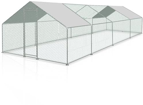 SWANEW 3x8x2m Hühnerstall Metall Freilaufgehege Freigehege, Hühnerstall Hühnerkäfig Kleintierstall Voliere mit Dachplane, Heimtiergehege für Hühner Geflügel Kleintiere