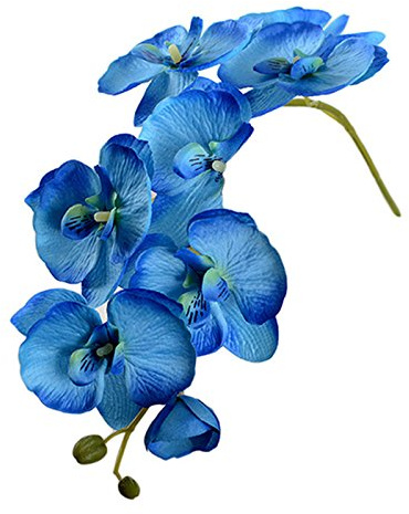 LKPOMI 6 Stück 27,6 Zoll Blaue Künstliche Phalaenopsis-Blumen 8 Köpfe Seidenorchideenstiele Zweige Kunstblumenarrangement für Hochzeit, Festliche Party, Heimdekoration(Blau)