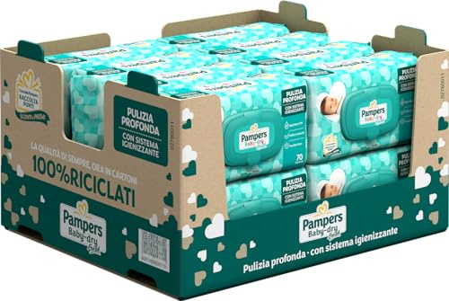 Pampers Lingettes Baby Fresh, formule hydratante et délicate qui restaure le pH de la peau, 18 paquets de 70 pièces, lot de 1260 lingettes