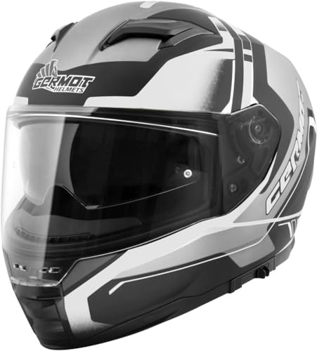 Germot GM 350 Integralhelm matt schwarz grau weiß ECE 22.06 mit Sonnenblende, M 57/58