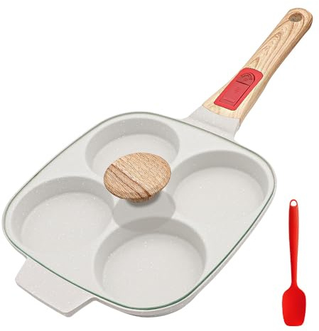 RANX INGST 4-Cup Egg Pan with Lid and Detachable Handle, Induction, White | Four-cup non stick pan with lid and removable handle for eggs, pancakes, burgers and quick breakfasts.