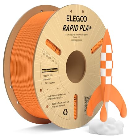 ELEGOO High Speed PLA+ Filament 1.75mm Orange 1KG, PLA Plus Filament | 600mm/s Hochgeschwindigkeit Filament PLA+, Hohe Zähigkeit&Schlagfestigkeit, Gleichmäßige Wicklung,für meisten 3D Drucker