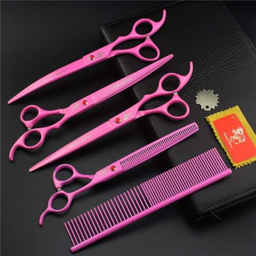 8,0 Zoll rosa Haustier-Friseurscheren-Set, gerade Schere, Biegeschere, Effilierschere, Katzen- und Hundeschere, professionelle Salon-Styling-Werkzeuge