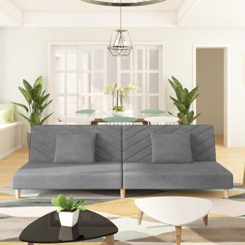 Willood Schlafsofa 2-Sitzer mit 2 Kissen Hellgrau Stoff Loungesofa Lounge Sitzmöbel Wohnzimmer Sofas375887