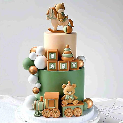 Roaring Good Time Taufe Junge Tortendeko Teddybär Mädchen 1 Jahr Grün Kuchen Dekoration für Babyshower Geburtstag Party
