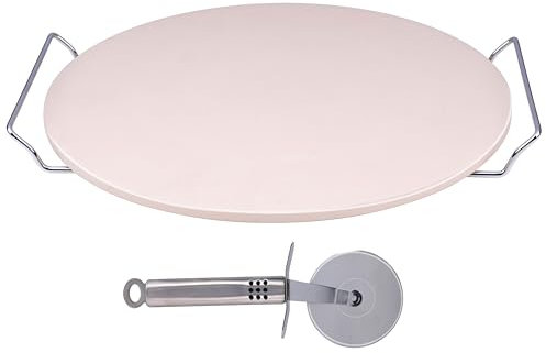 Heavy Duty Round Pizza Stone with Handles & Cutter Oven Grill BBQ Bread Baking (13 - 33cm - Diameter)