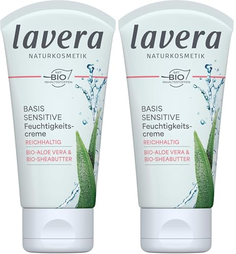 Lavera Naturkosmetik Basis Sensitiv Reichhaltige Feuchtigkeits Bio Aloe Vera & Sheabutter Creme, 1 x 50 ml (Packung mit 2)