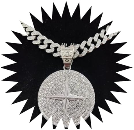 BISONBLUE Halsketten Anhänger Herren Schmuck Damen Kette Männer Frauen Männer Frauen Hip Hop Runde Anhänger Halskette mit 13mm Kristall Iced Out Bling Hiphop Halsketten Mode Charme