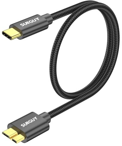 SUNGUY USB C auf Micro B Kabel, 0.5M 10Gbps USB 3.1 USB C Festplattenkabel, USB C Kabel für Externe Festplatte,SSD,Seagate Expansion,WD Elements, Toshiba, Galaxy S5/ Note 3, HDD-Schwarz