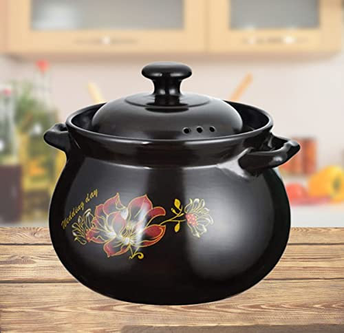 LULUMAIC Olla de Barro para cocinar cazuela de cerámica, Olla de Barro, cazuela, Olla de Barro, Olla para guiso, Sopa, Vapor, Resistente a los arañazos, Negro, 4 L (Negro 4 L)
