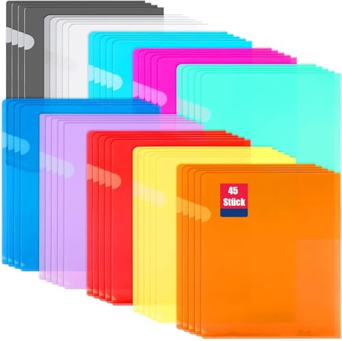 Loppdece 45 Stück Aktenhülle Dokumentenordner, Aktenhülle A4, 8 Farben | Dokumententaschen A4, Bunt Dokumenten Mappen, for Die Aufbewahrung Von Papier Büro Der Schule