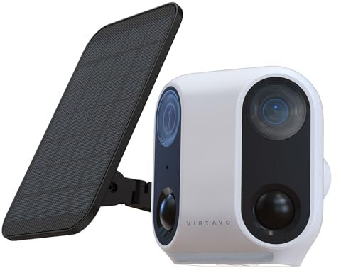 virtavo Camera Surveillance WiFi Exterieure sans Fil, Double Objectif 160°, Vision Nocturne Couleur Starlight, Batterie et Panneau Solaire Intégrés, Étanche IP65, Détection PIR, Audio Bidirectionnel
