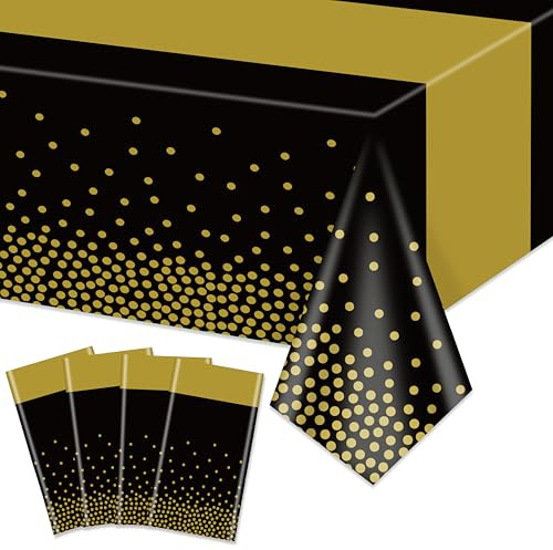 Hegbolke 4 Pack tovaglie in oro e nero - 220x130cm rettangolare in oro nero copritavolo per matrimoni Compleanni Prima Comunione Baby Showers Graduazione