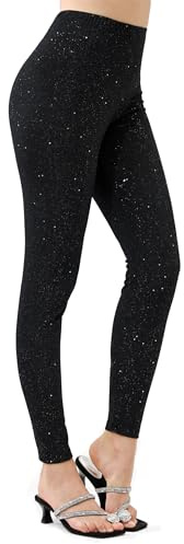 Schwarze Glitzer-Leggings mit hoher Taille für Damen, Sternenhimmel-Druck, weich, elastische Taille, Lange Paillettenhose, Schwarz, X-Groß