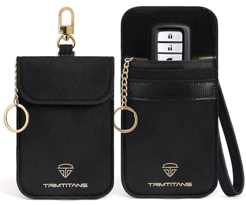LNKERCO Faraday Pouch for Car Keys (2 Pack), Suede Leather Faraday Bag for Key Fob with Wristband, Car RFID Signal Blocking Holder, Anti-Theft Key Fob Protector Case (Medium Size)