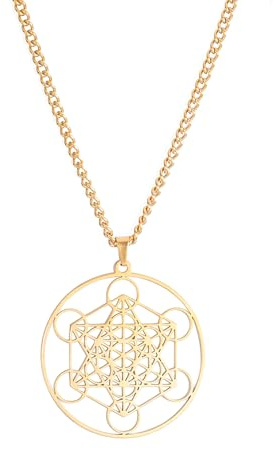 EUEAVAN Metatron’s Cube Necklace Metatron Cube Sacred Geometry Pendant Seals of Archangel Angel Metatron Statement Necklaces Spiritual Protection Talisman for Women (large Metatron gold 2)