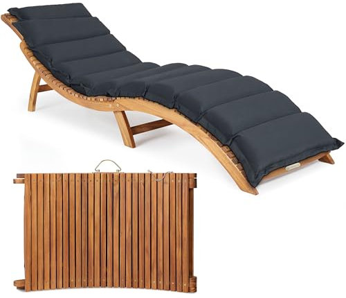 Casaria® Sonnenliege Holz inkl. Auflage Anthrazit FSC®-Zertifiziert Akazie 320kg Belastbar 190x60cm Klappbar Tragegriff Gartenliege Balkon Garten Terrasse Liege Wetterfest